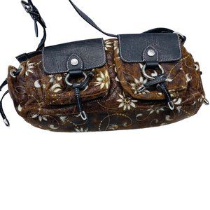 Hexagona Paris RARE Brown White Floral Adjustable Crossbody Purse 14” x 9”
